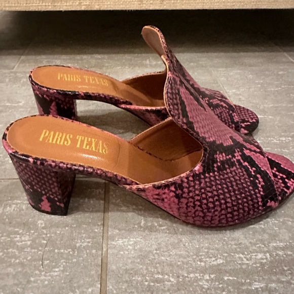 Paris Texas Pink and Black Snakeskin Mules Size 38.5 (Size 8) - Picture 3 of 5